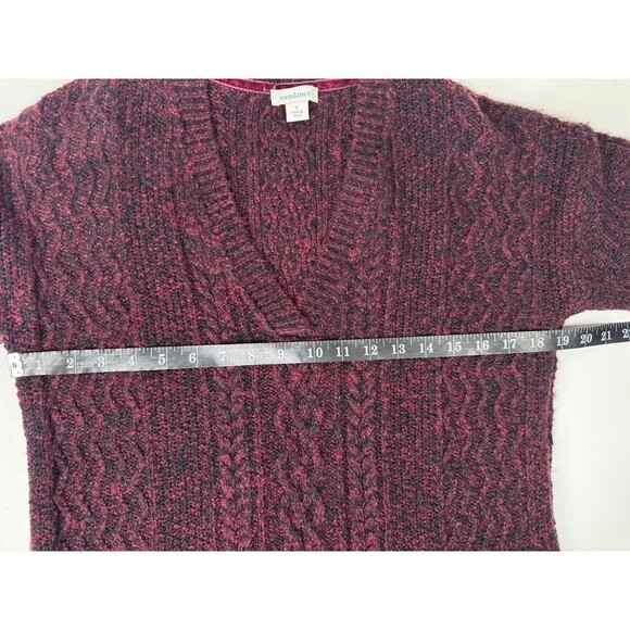 Sundance Womens Small Cable Knit Sweater Burgundy Red V Neck Cotton Blend Boho - Picture 7 of 10